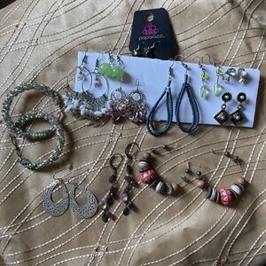 Assorted lot of 12 Dangle Hoop hook‎ Earrings Paparazzi Silver bronze Beads